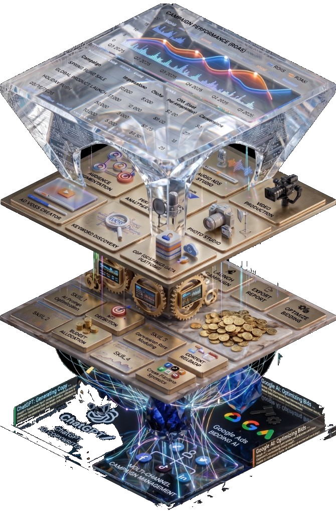 FORTVISION platform architecture: layers from AI infrastructure to campaign performance.